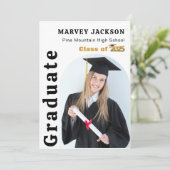 Invitation Élégant Script Or Noir 4 Photo Diplômé  (Debout devant)