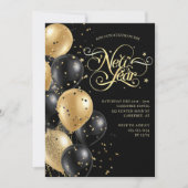 Invitation Élégant Script Or Noir Nouvel An (Devant)