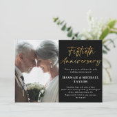 Invitation Elégant script or photo 50e anniversaire Mariage (Debout devant)