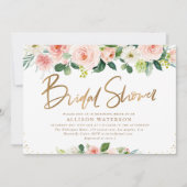 Invitation Elégant script or rose & blush douche nuptiale (Devant)