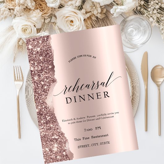 Invitation Élégant Script Pailleté Or Rose
