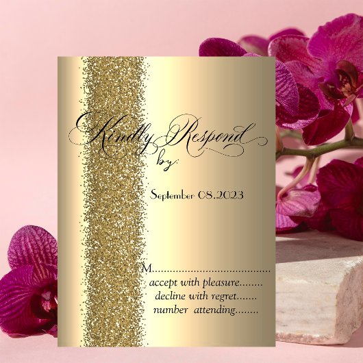 Invitation Élégant script pailleté or RSVP
