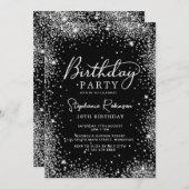Invitation Élégant Script Parties scintillant Argent Noir 18e (Devant / Derrière)