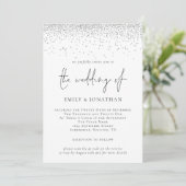 Invitation Élégant Script Parties scintillant argent QR Code  (Debout devant)