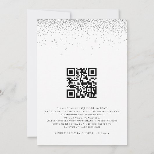 Invitation Élégant Script Parties scintillant argent QR Code  (Dos)