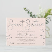 Invitation Élégant script parties scintillant argent rose Swe (Debout devant)