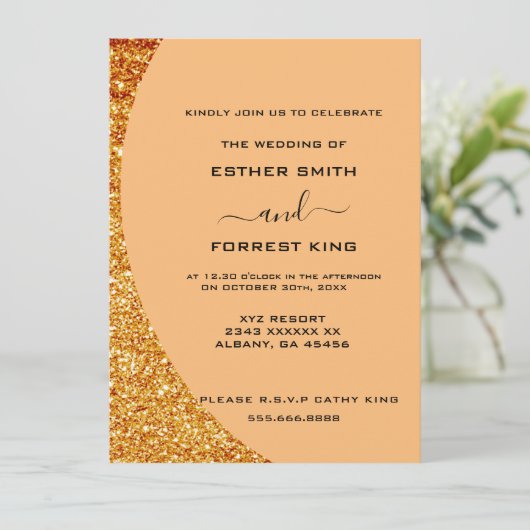 Invitation Élégant script Parties scintillant or  Accent Mari (Debout devant)