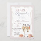 Invitation Elégant script Perles & Prosecco Douche nuptiale (Devant)