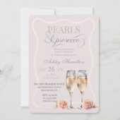 Invitation Elégant script Perles & Prosecco Douche nuptiale (Devant)