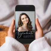 Invitation Élégant Script Photo Black Graduation Party