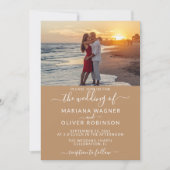 Invitation Élégant Script Photo Boho Mariage Tan Beige (Devant)