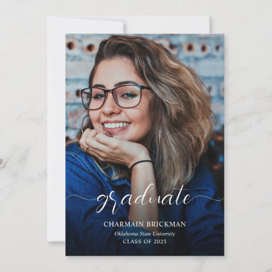 Invitation Élégant script photo Graduation (Devant)