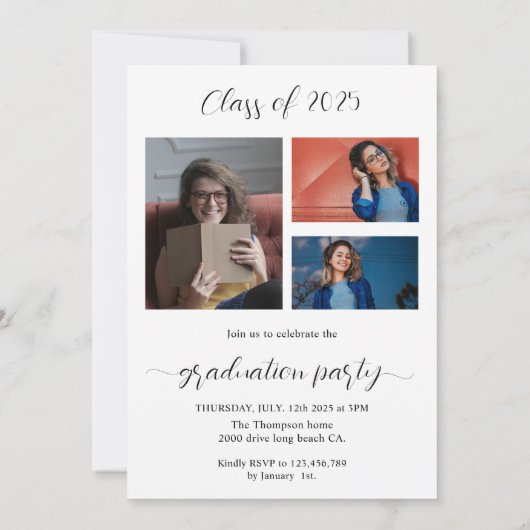 Invitation Élégant script photo Graduation (Dos)