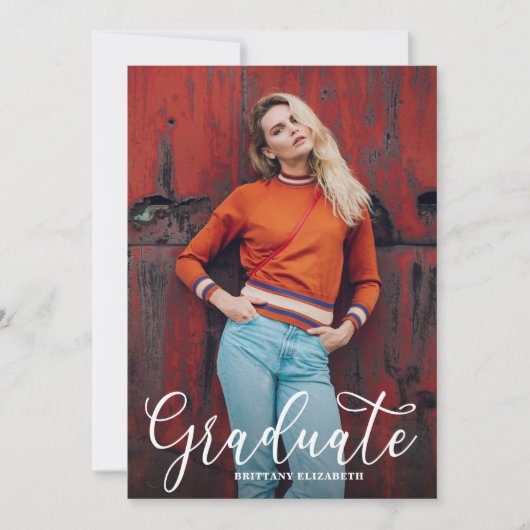 Invitation Élégant script photo Graduation (Devant)