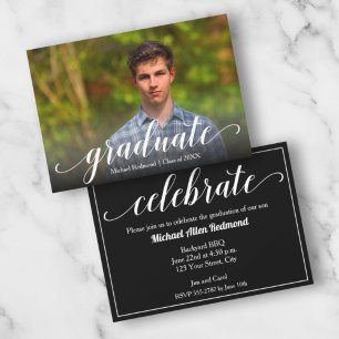 Invitation Élégant Script Photo Graduation Party