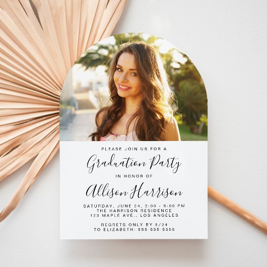 Invitation Élégant Script Photo Graduation Party Arch