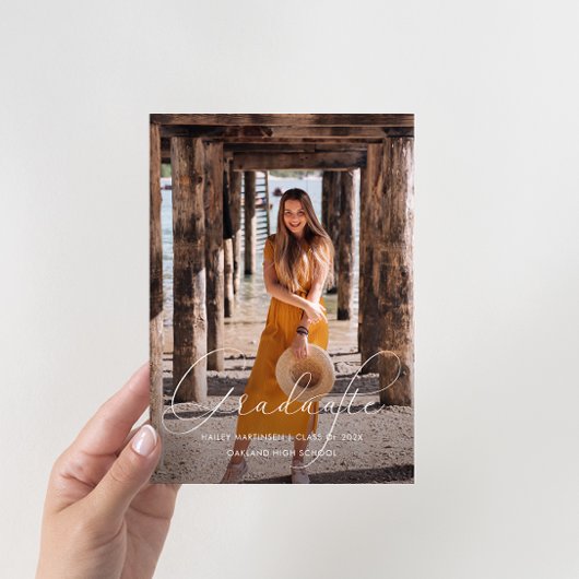 Invitation Élégant Script Photo Graduation Party Noir