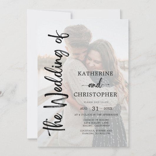 Invitation Élégant script photo noir blanc Mariage officiel (Devant)