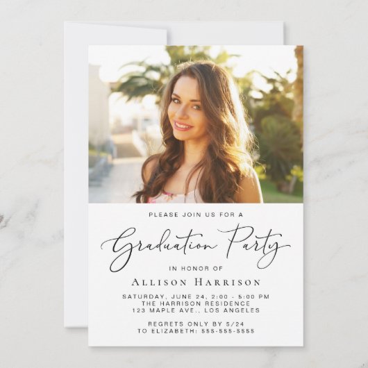 Invitation Élégant Script Photo Overlay Party (Dos)