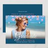 Invitation Élégant Script Photo Pink Floral Graduation Party (Devant / Derrière)