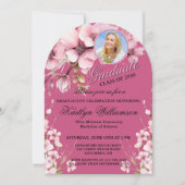 Invitation Élégant Script Photo Pink Graduation Party Arch (Devant)