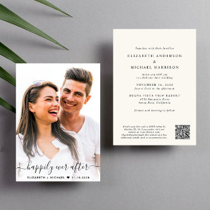 Invitation Élégant script photo QR Code Cream Mariage
