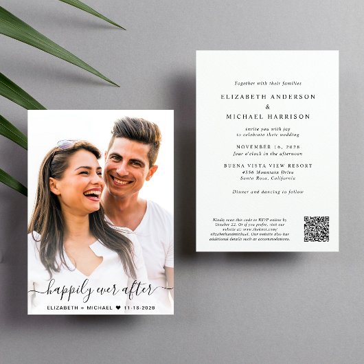 Invitation Élégant script photo QR Code Mariage