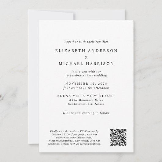 Invitation Élégant script photo QR Code Mariage (Devant)