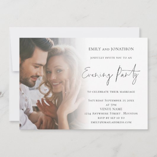 Invitation Élégant Script Photo QR Code Mariage Soirée (Devant)