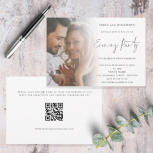 Invitation Élégant Script Photo QR Code Mariage Soirée
