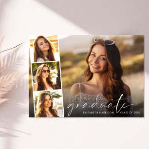 Invitation Élégant Script Photo Strip Graduation Party