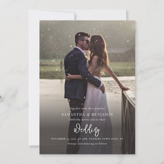 Invitation Élégant script photo tout en un Mariage (Devant)