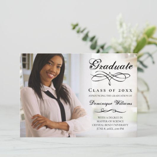 Invitation Élégant Script Photo Virtual Graduation Party (Debout devant)