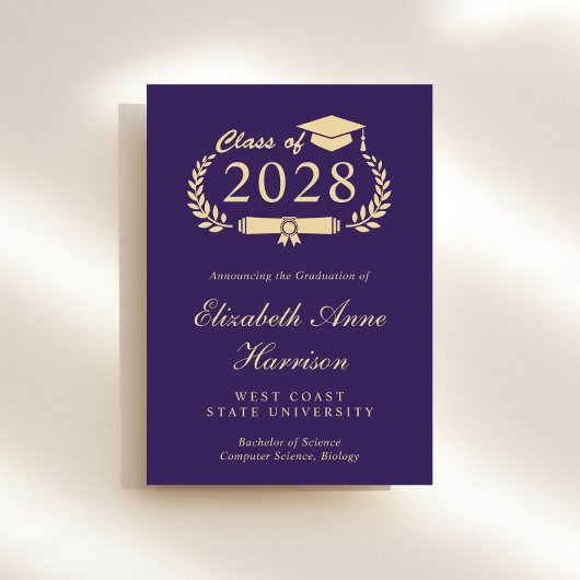 Invitation Élégant Script Purple College Graduation Party