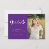 Invitation Élégant Script Purple White Photo Graduation (Devant)