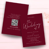 Invitation Elegant Script QR Code Burgundy White Wedding