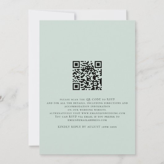 Invitation Élégant script QR Code Mint Green Mariage (Dos)
