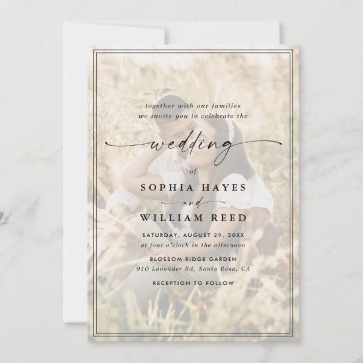 Invitation Elegant Script QR Code Photo Wedding (Devant)