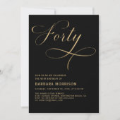 Invitation Élégant Script Quarty Black Gold 40e anniversaire (Devant)