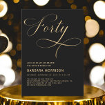 Invitation Élégant Script Quarty Black Gold 40e anniversaire<br><div class="desc">Marquez une étape fabuleuse avec cette Elegant Script Quarty Black Gold 40th Birthday Invitation. Dans des tons noir et or raffinés, cette invitation respire le raffinement et le charme. L'élégant script ajoute une touche personnelle, ce qui en fait le choix parfait pour célébrer un 40ème anniversaire mémorable dans le style....</div>