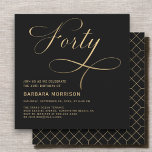 Invitation Élégant Script Quarty Black Gold 40e anniversaire<br><div class="desc">Marquez une étape fabuleuse avec cette Elegant Script Quarty Black Gold 40th Birthday Invitation. Dans des tons noir et or raffinés, cette invitation respire le raffinement et le charme. L'élégant script ajoute une touche personnelle, ce qui en fait le choix parfait pour célébrer un 40ème anniversaire mémorable dans le style....</div>