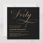 Invitation Élégant Script Quarty Black Gold 40e anniversaire (Devant)