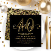 Invitation Élégant Script Quarty Gold Noir 40e anniversaire