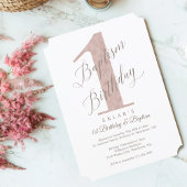 Invitation Élégant Script Rose Baby's 1st Birthday & Baptism