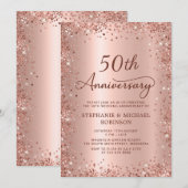 Invitation Élégant Script Rose Gold 50e anniversaire Mariage (Devant / Derrière)