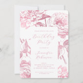 Invitation Élégant Script Rose Gold Floral fête d'anniversair (Devant)