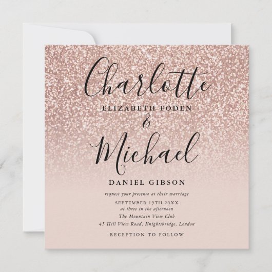 Invitation Élégant Script Rose Gold Parties scintillant Maria (Devant)