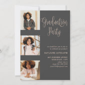 Invitation Élégant Script Rose Gold Photo Collage Graduate (Dos)