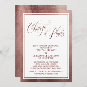 Invitation Elégant Script Rose Gold Postpond Mariage Card