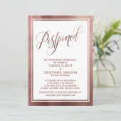 Invitation Elégant Script Rose Gold Postpond Mariage Card (Debout devant)